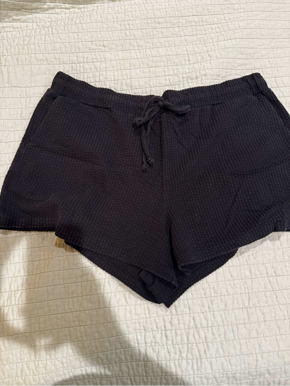 Madewell Black Waffle Knit Drawstring Athletic Shorts